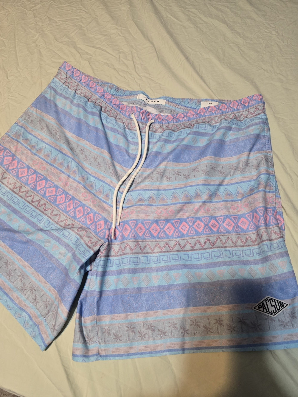 PacSun Men's Blue & Pink Patterned Swim Shorts